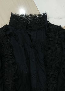 Elegant Black Lace Trimmed Blouse