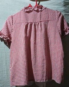 Red Gingham Ruffled Kurta