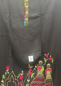 Black suit Set with Embroidered Folk Art