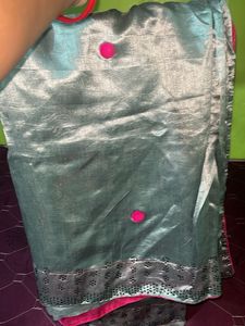 Elegant Grey Saree with Pink Dots