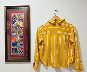 Yellow Striped Cropped Shirt
