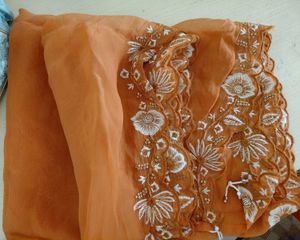 Rust/Orange Floral Embroidered Dupatta