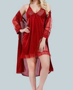 Elegant Red Lace Trim Nightgown