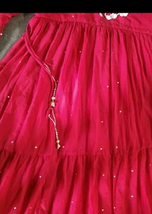 Elegant Red Tiered Anarkali Gown