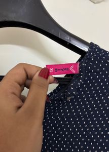 Navy Blue Micro-Dot Printed Dress