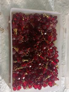 Red Crystal Beaded Latkans – Pair (Gold Filigree C