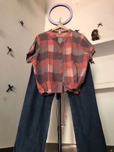 Casual Plaid Button-Up Top & Wide-👜🕶️Leg Jeans