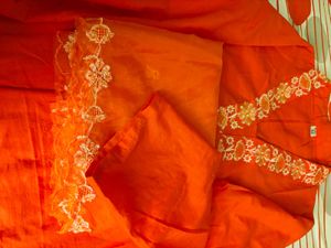 Bright Orange Embroidered Three Piece Suit Set