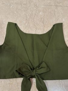 Olive Green Tie-Front Crop Top