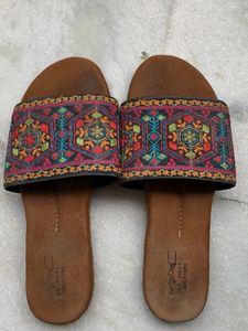Embroidered Slide Sandals