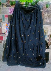 Navy Embroidered Tiered Maxi Skirt