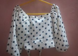 Polka Dot Tie-Front Blouse