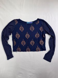 Boho Print Long Sleeve Crop Top