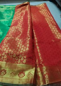 Red &amp; Green Brocade Saree
