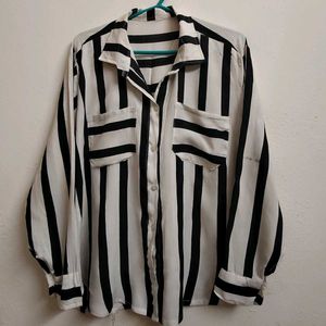 Black & White Striped Cotton-Blend Shirt 🖤🤍