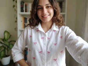 Chic White Bow Print Button-Up Top