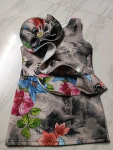 Floral Ruffle Dress with Flower Accent