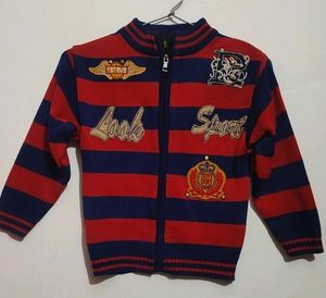 Red & Navy Blue Wool Zipper Sweatshirt