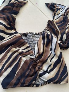 Trendy Animal Print Ruched Cropped Top