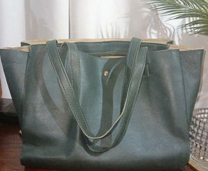 Stylish Dark Green Leather Tote Bag