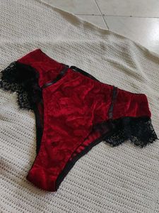 Red Satin Lace Briefs(SHEIN)