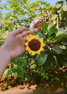 Handmade Crochet Sunflower Hair Clip