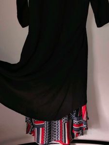 Stylish Printed Kurta Set with Black Overlay