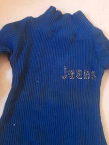 Blue Ribbed Knit Top