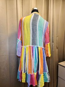Boho Rainbow Striped Embroidered Kurta