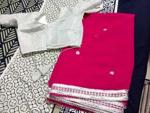 Vibrant  Pink Saree with Silver Border