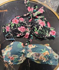 2 Floral Bikini Tops Set
