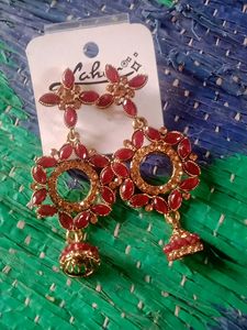 Red &amp; Gold Drop Earrings