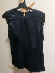 Buy one Get 1(same price) Navy Blue Lace Trim Top