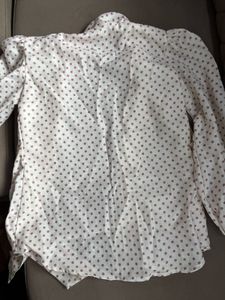 ✨ Elegant White &amp; Pink Polka Dot Shirt