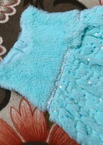 Little Kangaroos Blue Fuzzy Fur Bow Girl Dress