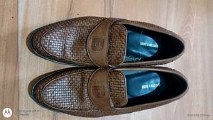 Brown Woven Leather Loafers