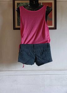 pink top &amp;hip 28;Cute Dark Wash Denim Shorts