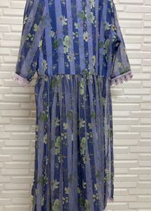 Stylish Blue Floral Striped Kurta Set