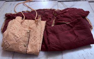 Elegant Peach &amp; Maroon Kurta