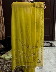 Elegant Yellow Embroidered Saree