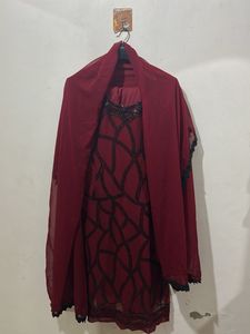 Maroon Kurta Set with Black Embellishments