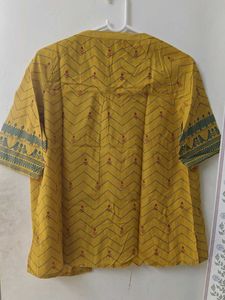 Yellow Printed Short Kurta