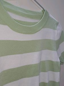 Pretty Green And White Strips Top