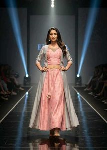 Elegant Pink & Gray Anarkali Suit