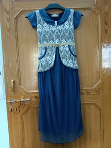 Blue Lace Trimmed Kurta