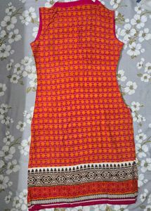 Vibrant Orange Sleeveless Kurta
