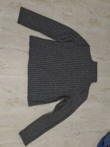 Grey Striped Turtleneck Top