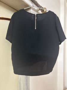 Black Embellished Short Sleeve Top