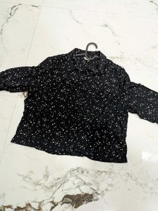 XXL black Star Print Button-Up Top