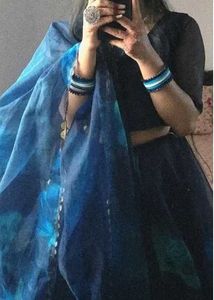 Floral Print Navy Blue Lehenga Choli